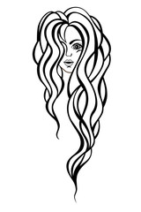 Beautiful portrait of a woman with long, wavy hair.Hair salon vector illustration.