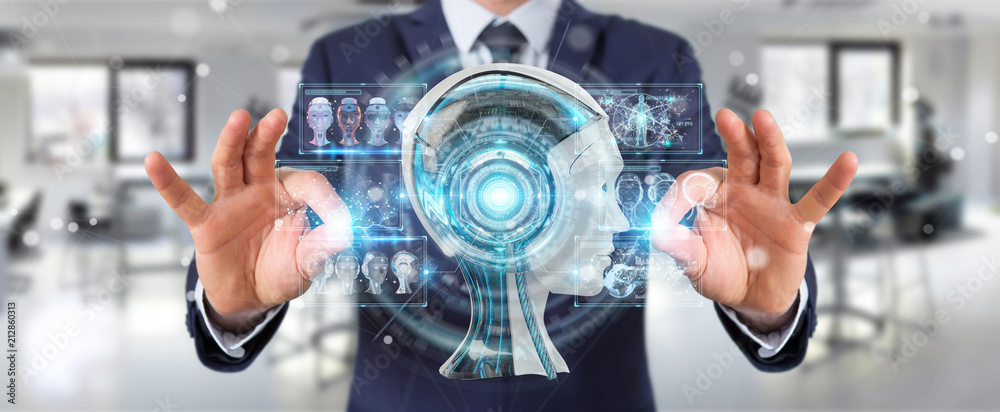 Fototapete businessman using digital artificial intelligence interface 3d rendering