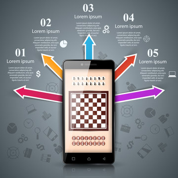 Sport, chess illustrtion. Smartphone business infographic Vector eps 10
