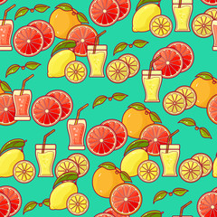 Vector seamless pattern of fruit juice and slices.