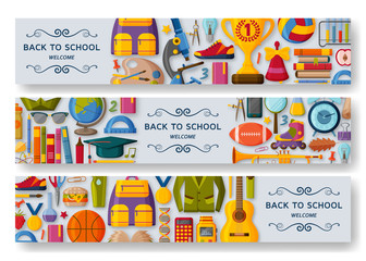 Fototapeta premium Back to school background with 3d paper cut signs. Vector illustration.