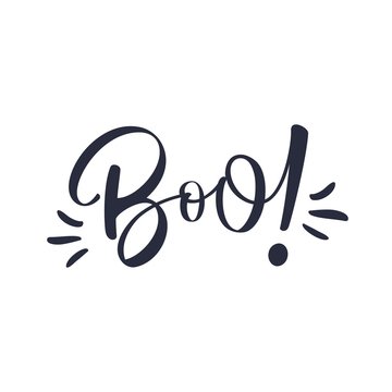 "Boo!" hand drawn lettering. Black and white.