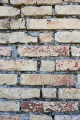 Vertical view of an old brick wall texture. No people.