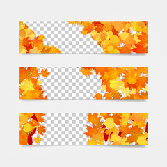 Set of banners with yellow and orange leaves. Autumn sale borders template.