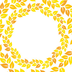 Orange and yellow autumn leaves floral wreath round frame, vector