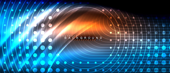 Neon glowing lines, magic energy space light concept, abstract background wallpaper design