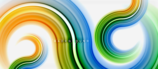 Rainbow fluid color line abstract background - swirl and circles, twisted liquid colours design, colorful marble or plastic wavy texture backdrop, multicolored template for business or technology