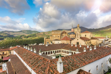 Panoramic view of the Guadalupe monastery in Extremadura (Spain) with its monastery, patrimony of the Humanity