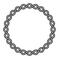 Round frame braided cable, wavy intersecting lines in circle, vector vignette pattern decoration, ornament
