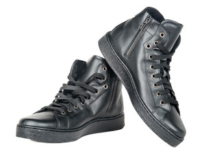 Leather black sneakers