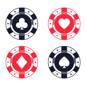 Set. Casino. Chips and suit. Cards. Gambling. Simple flat style. For your design. An object. Icon.