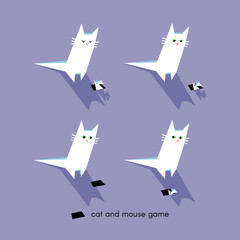 Fototapeta premium Cat and mouse game. Funny white cats are hunting little mice.