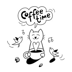 Coffee time. Funny cat.