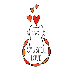 Funny cat. Sausage love.