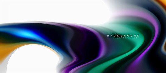 Fluid liquid mixing colors concept on light grey background, curve flow, trendy abstract layout template for business or technology presentation or web brochure cover, wallpaper