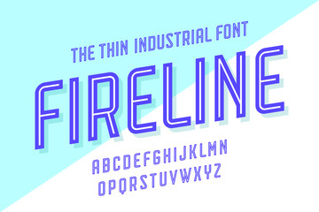 Alphabet and font Fire Line. Bold, regular and medium uppercase letters. Strong trendy industrial inline condensed font for creative design, advertising, typographic. Vector Illustration