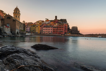 Vernazza at sunrise, one of colorful villages of Cinque Terre, Italy