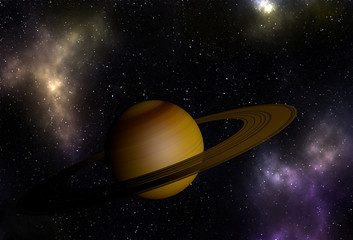 Fototapeta na wymiar Vibrant outer space with stars, nebula and planets like a Saturn