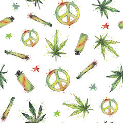 Watercolor cannabis pattern - 212869978