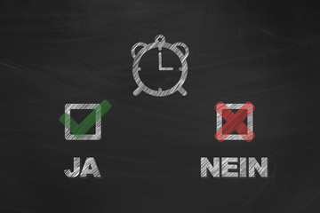 Decision if yes or no in german on chalkboard under time pressure