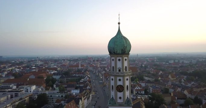 German Churchtower at sunrise 
St. Ulrich in the city of Augsburg