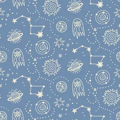 Dekokissen Weltraum kindisches nahtloses Muster mit Sternen, Kometen, kosmischen Elementen © artrise