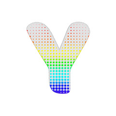 Alphabet letter Y uppercase. Rainbow halftone font made of cotton texture. 3D render isolated on white background.