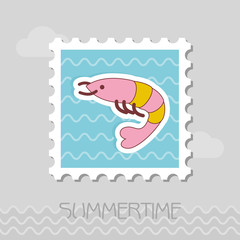 Shrimp stamp. Prawn vector. Summer. Vacation