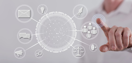Man touching a business networking concept