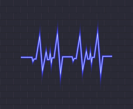 Vector Neon Blue Pulse, Glowing Icon on Dark Background, Heartbeat Illustration.
