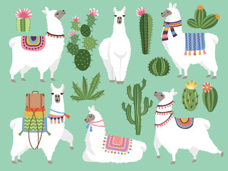Set illustrations of animals. Llama and alpaca wool © ONYXprj