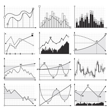 Finance charts and business graphics. Analysis diagrams. Vector pictures set