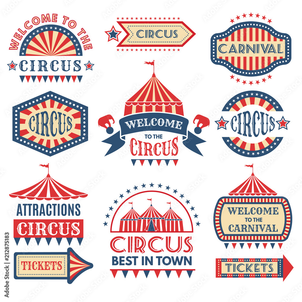 Poster carnival event logotypes template. vector badges set isolate