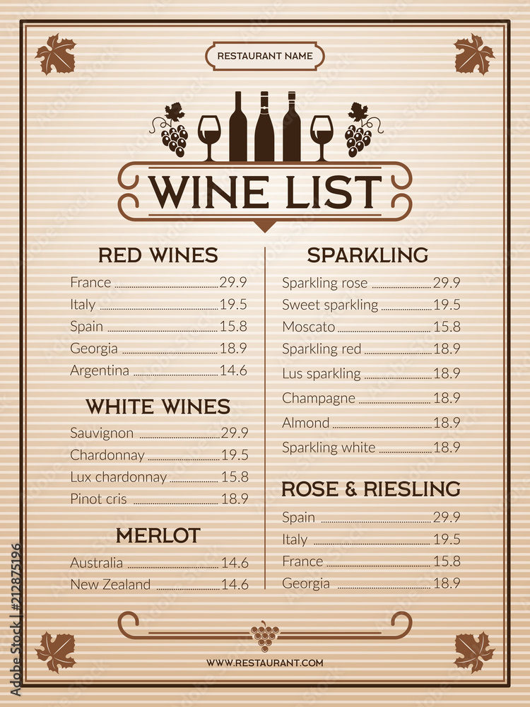 Wall mural wine menu. design template of restaurant or bar menu