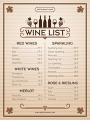 Wine menu. Design template of restaurant or bar menu