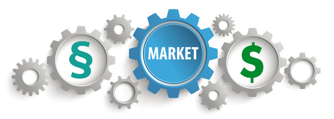 Gray Blue Gears Paragraph Market Dollar Header
