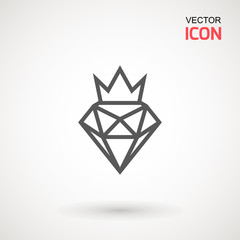 King Diamond Icon Logo. Diamond crown vector logotype. Graphic element. Silhouette simple. Silhouette simple. Jewelry symbol. Gem stone
