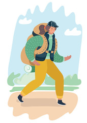 Cartoon woman going for a hike