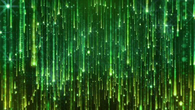 Falling bright particles. Starfall on a dark background with shiny and glowing asterisks. Perfect bright and glamorous background for festive and solemn compositions. Looped