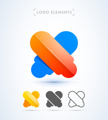 Vector abstract letter X logo design template. Material, origami paper, flat and line art style collection