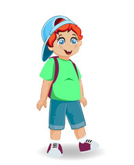 Little cheerful boy with student bag character clip art.