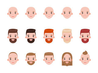 Male Heads with Various Hairstyles and Mood Set