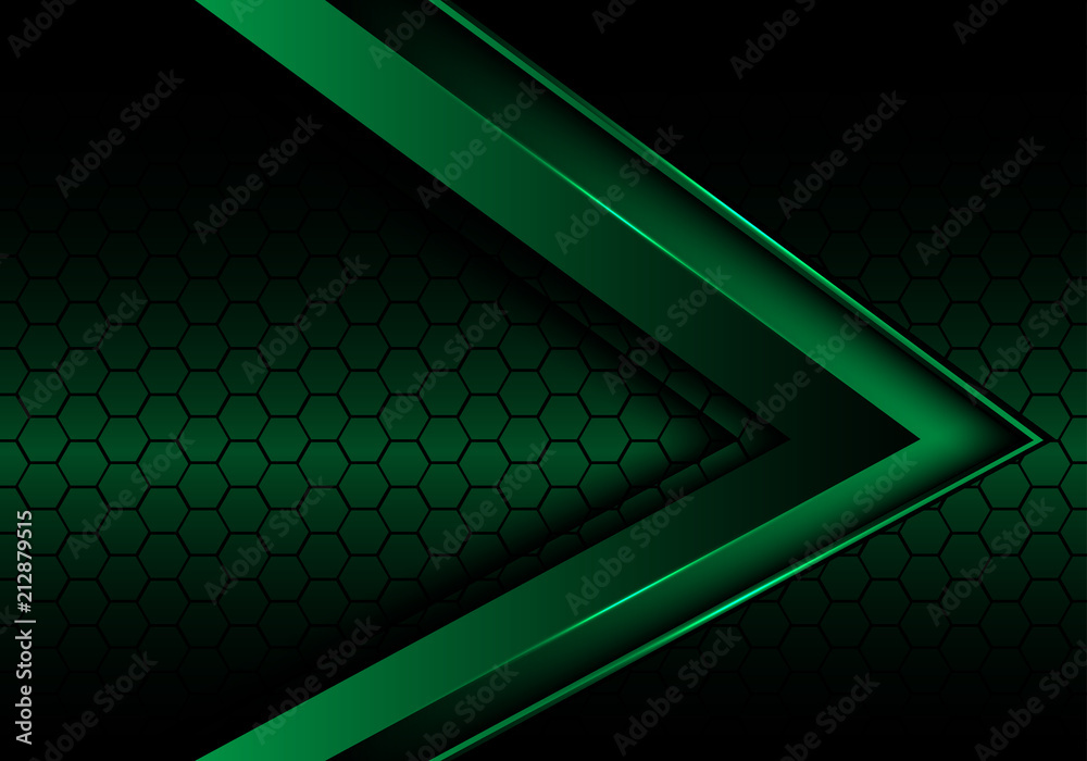 Wall mural abstract green metallic arrow on hexagon mesh design modern luxury futuristic background vector illu