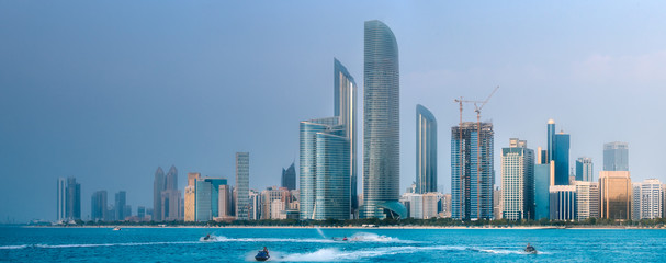 View of Abu Dhabi Skyline at day time, UAE - obrazy, fototapety, plakaty