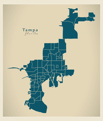 Modern City Map - Tampa Florida city of the USA with neighborhoods