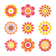 Abstract Round Fowers Made of Circle Cartoon Style