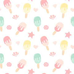 cute colorful ice cream seamless vector pattern background illustration