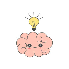cute cartoon brain with idea funny vector concept illustration
