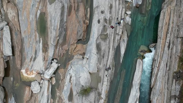 drone revealing bridge in Verzasca Valley, Switzerland