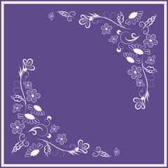 Fototapeta na wymiar Vector floral ornament in a square, design of a headscarf, bandanas, hijab, napkins drawing contour line by hand on an ultra violet background
